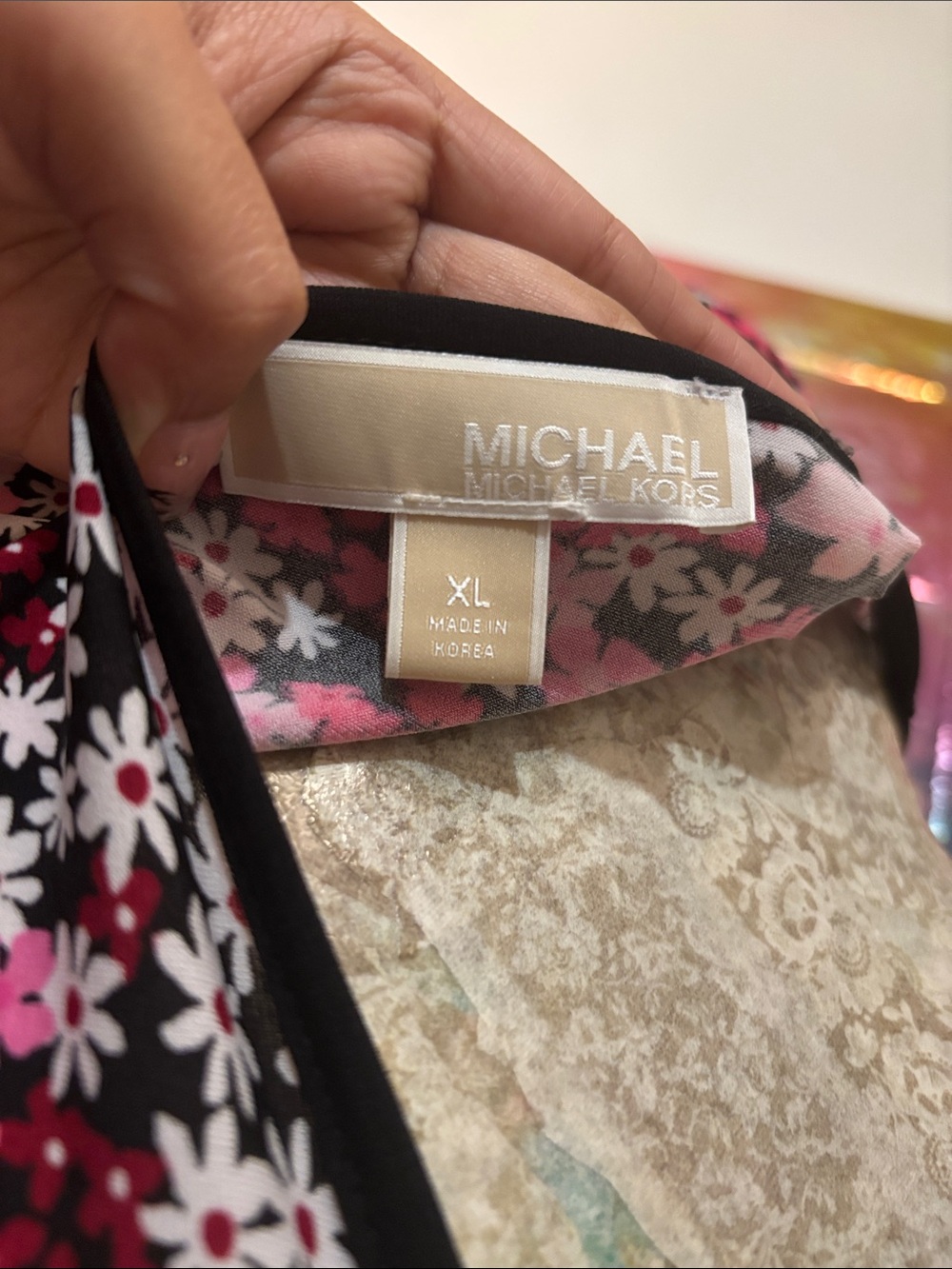Michael Kors Pink and Black Floral Long Sleeve Tee - Picture 2 of 7
